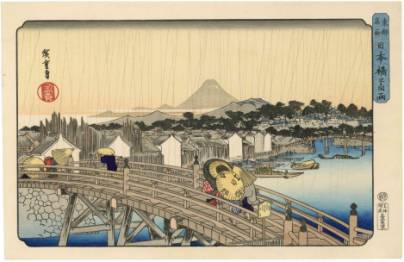 広重／日本橋の白雨